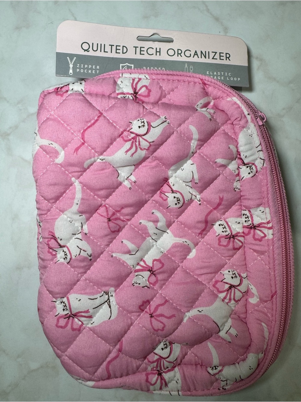 Quilted Tech Organizer Pouch - Pink